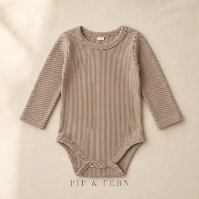 Bamboo Ribbed Bodysuit, Mushroom