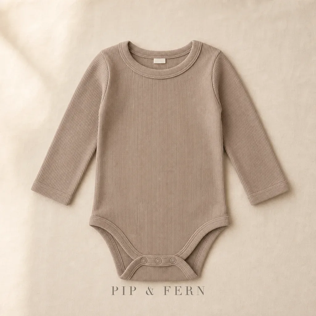 Bamboo Ribbed Bodysuit, Mushroom