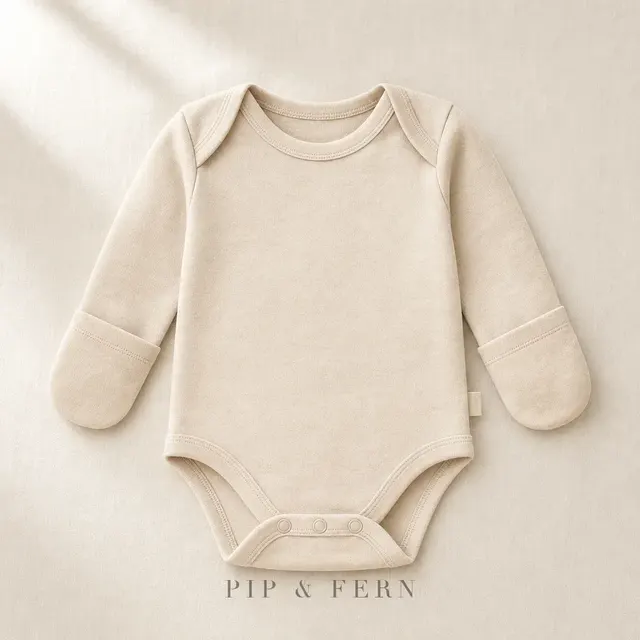 Fold-Mitt Newborn Bodysuit, Oat