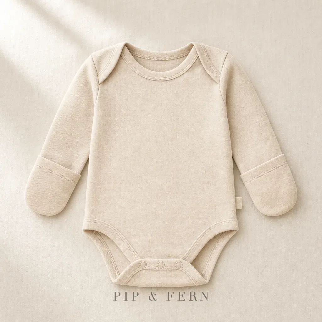 Fold-Mitt Newborn Bodysuit, Oat
