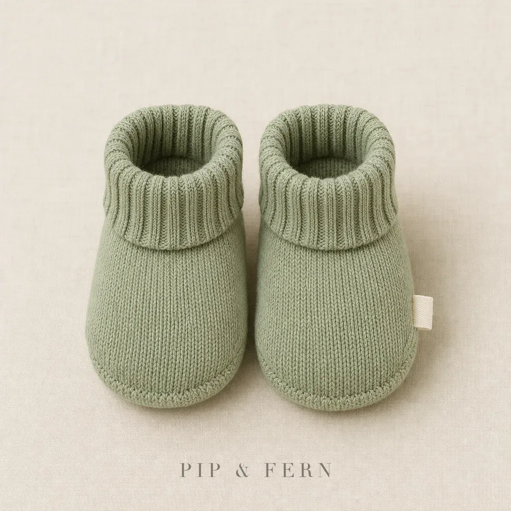 Knit Booties, Sage