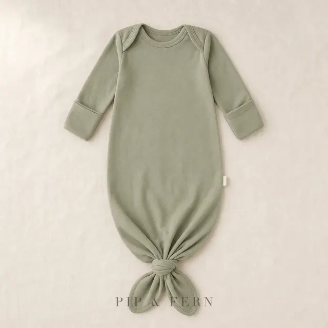 Knotted Newborn Gown, Sage