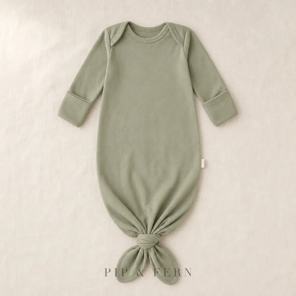 Knotted Newborn Gown, Sage