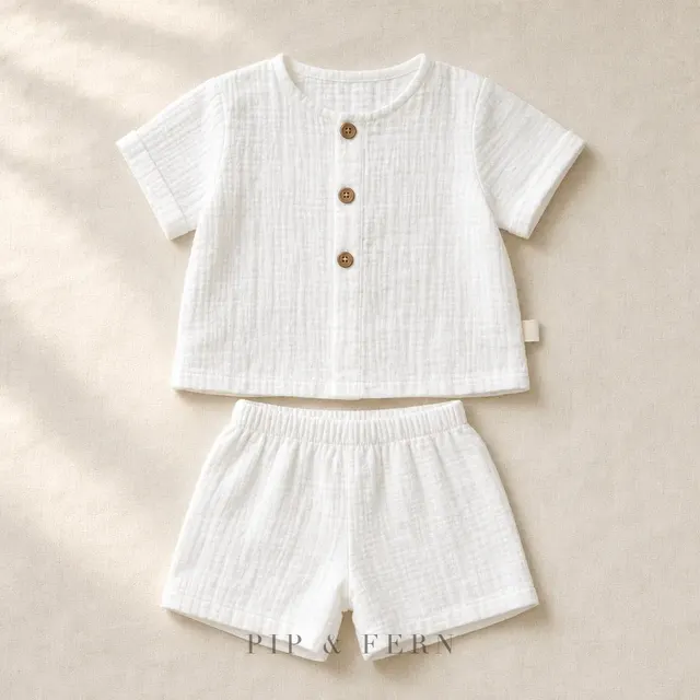 Muslin Top & Short Set, White