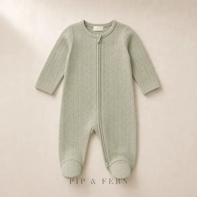 Pointelle Footed Sleeper, Sage