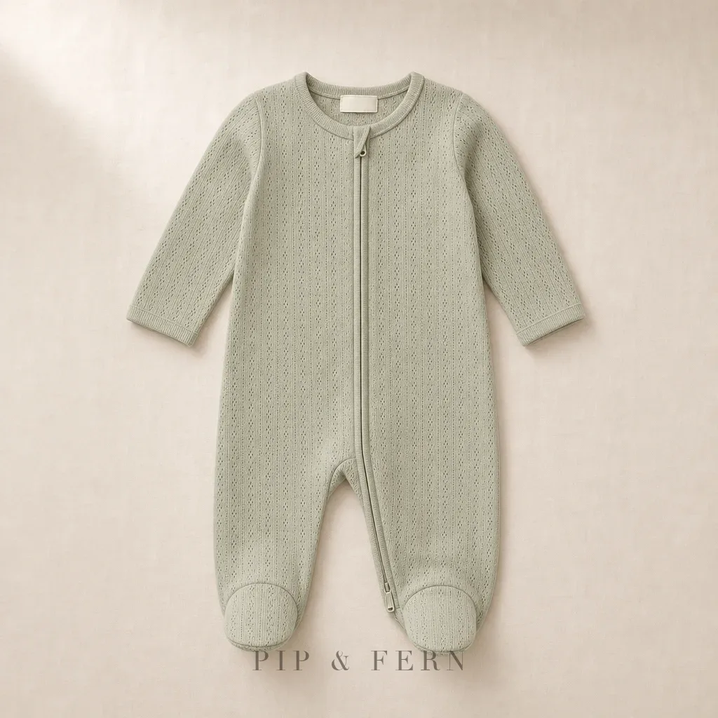 Pointelle Footed Sleeper, Sage
