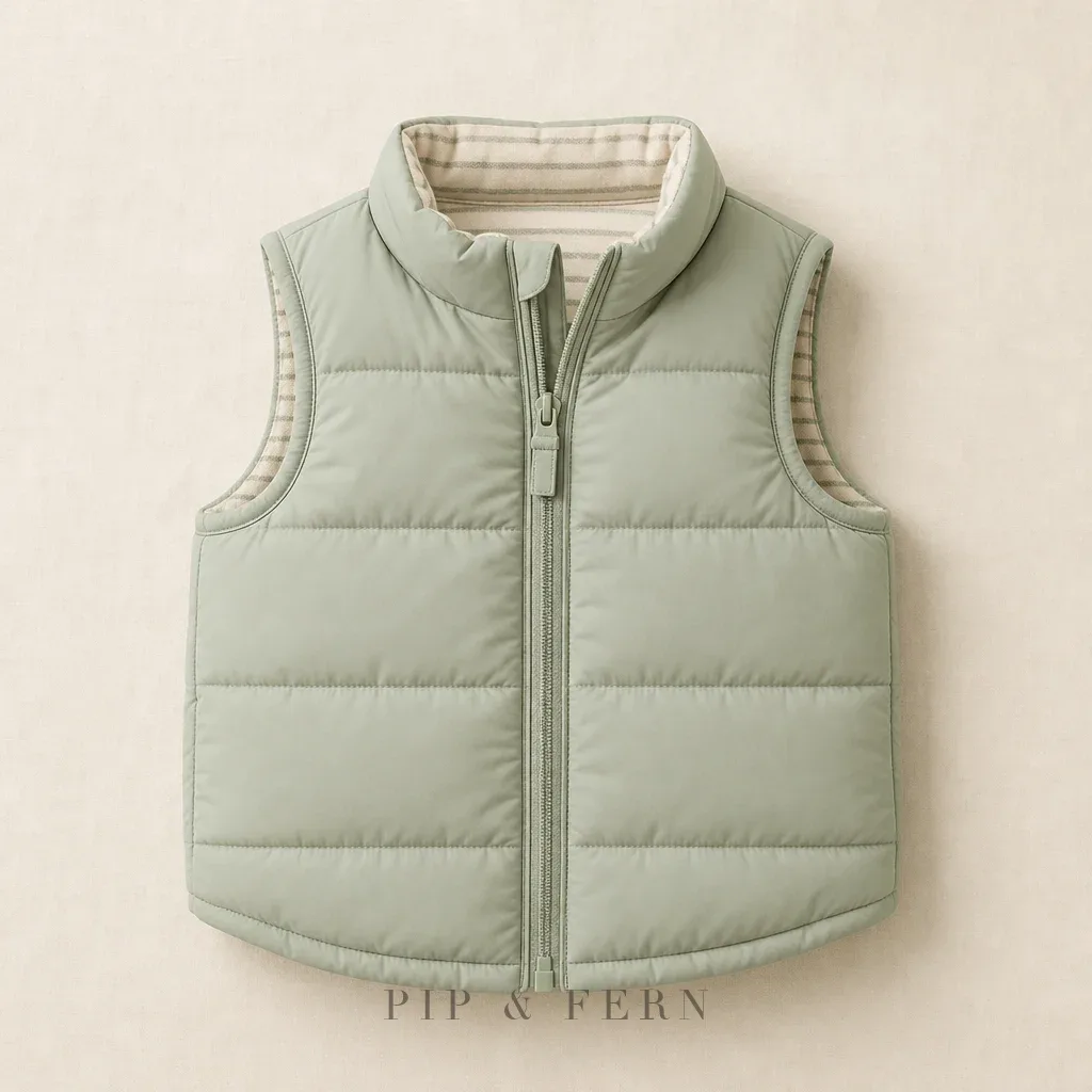 Reversible Puffer Vest, Fern