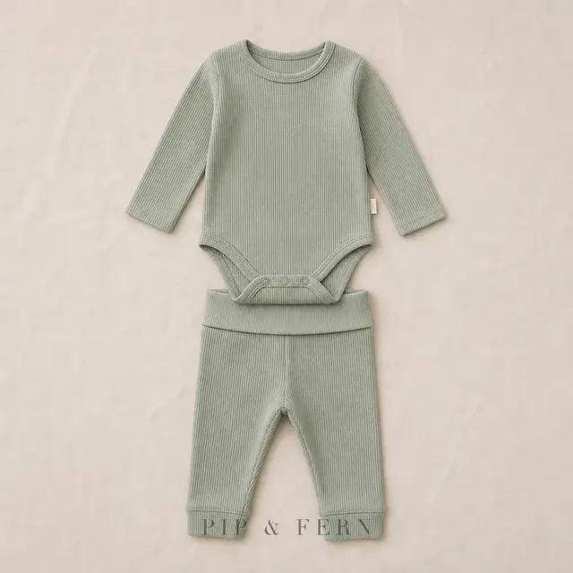 Ribbed Top & Legging Set, Sage