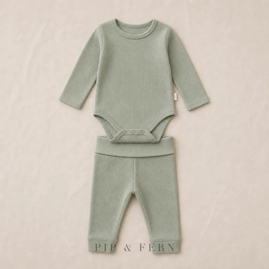 Ribbed Top & Legging Set, Sage