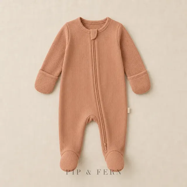 Ribbed Newborn Sleeper, Clay