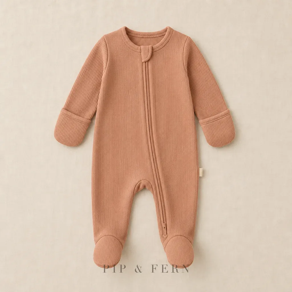 Ribbed Newborn Sleeper, Clay