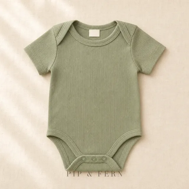 Ribbed Organic Bodysuit, Sage