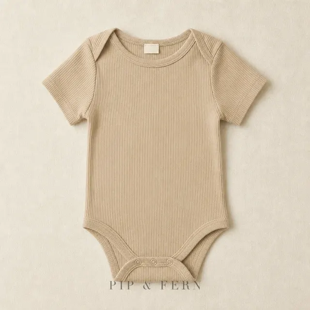 Ribbed Organic Bodysuit, Sand