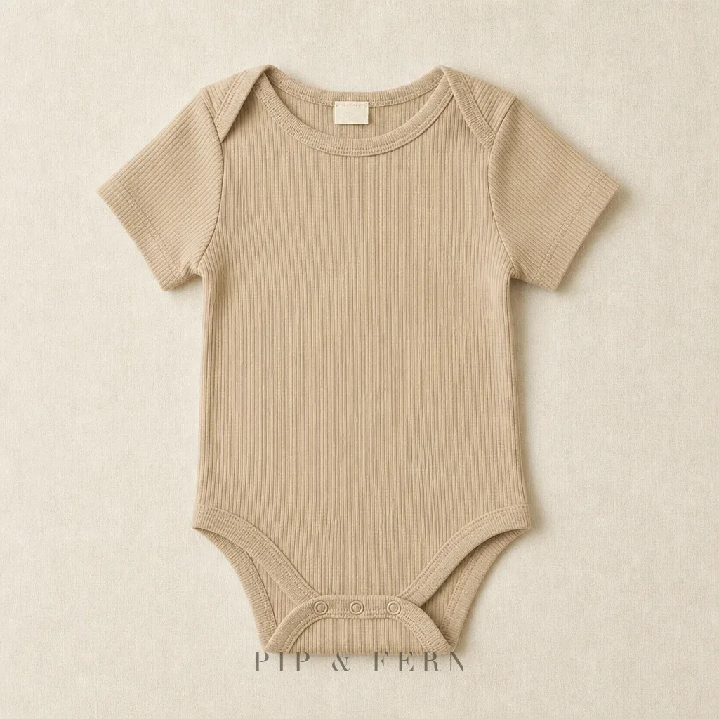 Ribbed Organic Bodysuit, Sand