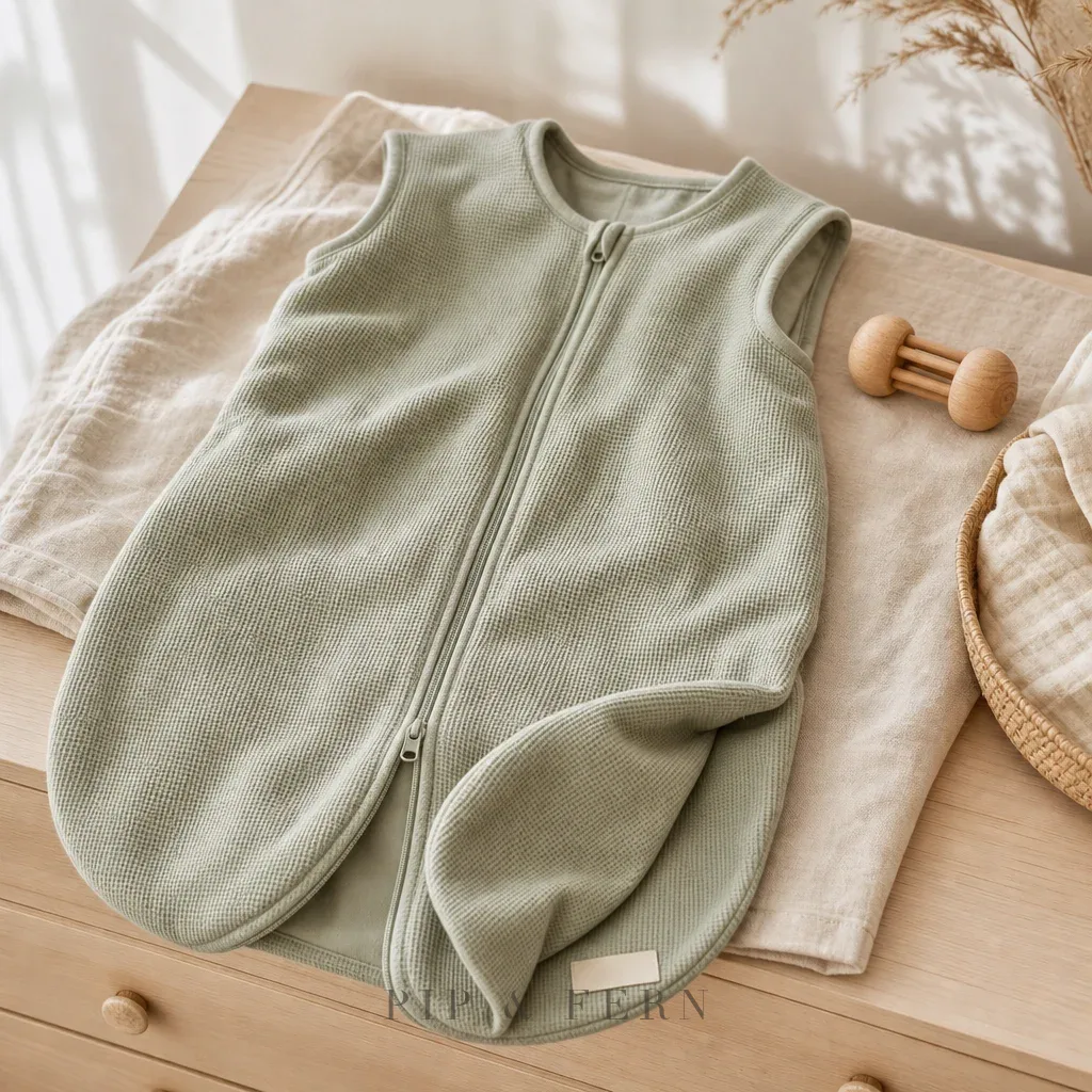 Waffle sleep bag in sage, lifestyle