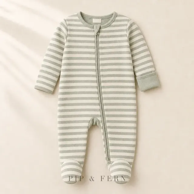 Zip Footed Sleeper, Fern Stripe