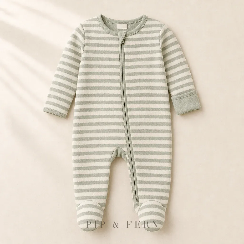 Zip Footed Sleeper, Fern Stripe